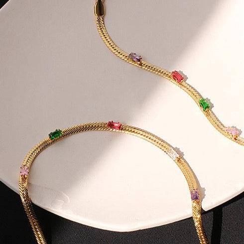 Snake Chain CZ Stone Necklace - Zafari Studio Jewelry